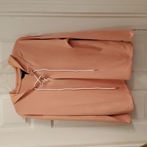 Kay Unger Women's Large Pale Peach Hooded Lace Up Pullover Beautiful Color NWT